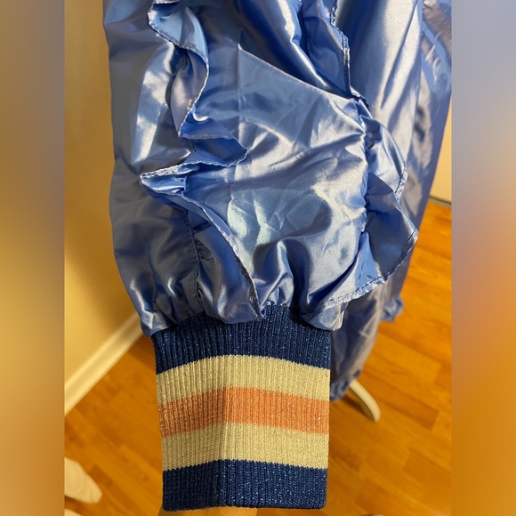 ASOS NWT Blue Parachute Parka Y2K/90s Jacket Ruffle Sleeves Long Shiny sz 8 - Picture 13 of 14